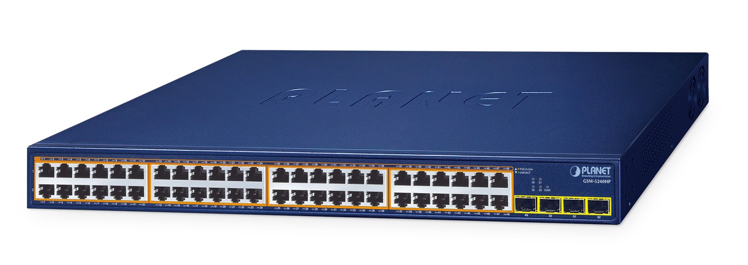 PLANET 48-Port 10/100/1000T 802.3at GSW-5240HP Unmanaged Gigabit