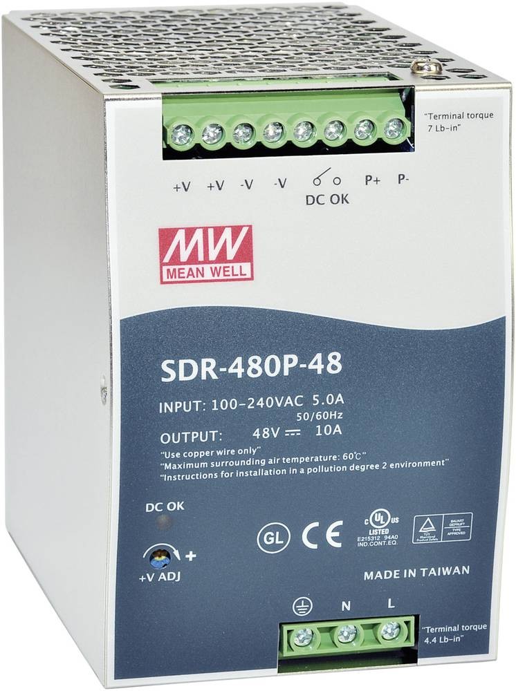Mean Well MW SDR-480P-24 Hutschienen-Netzteil (DIN-Rail) 24 V/DC 20A
