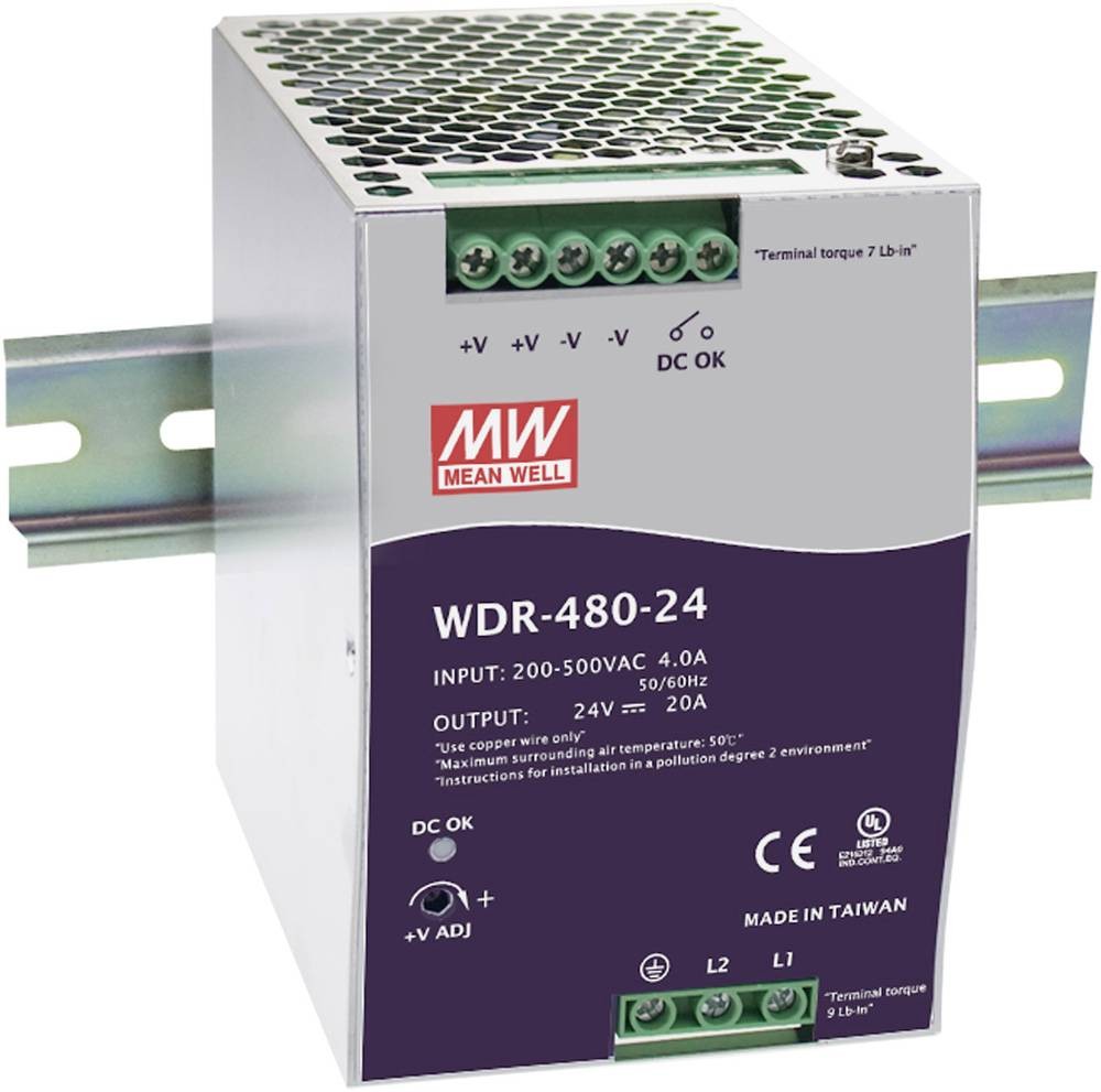 Mean Well WDR-480-24 Hutschienen-Netzteil (DIN-Rail) 24 V/DC 20A 480W