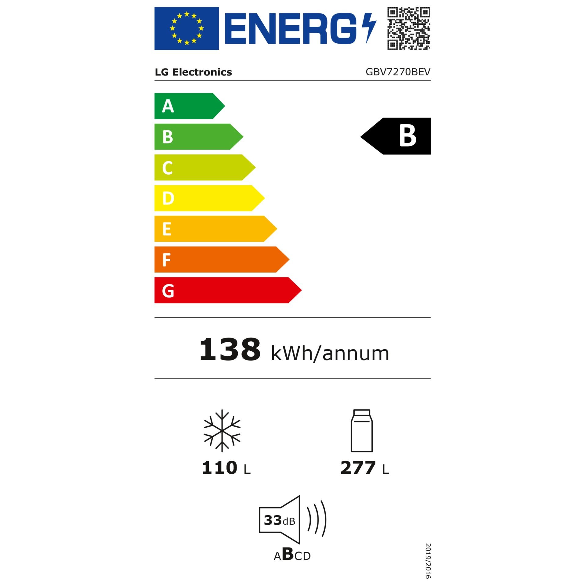 LG GBV7270BEV réfrigérateur-congélateur Pose libre 387 L B Noir -