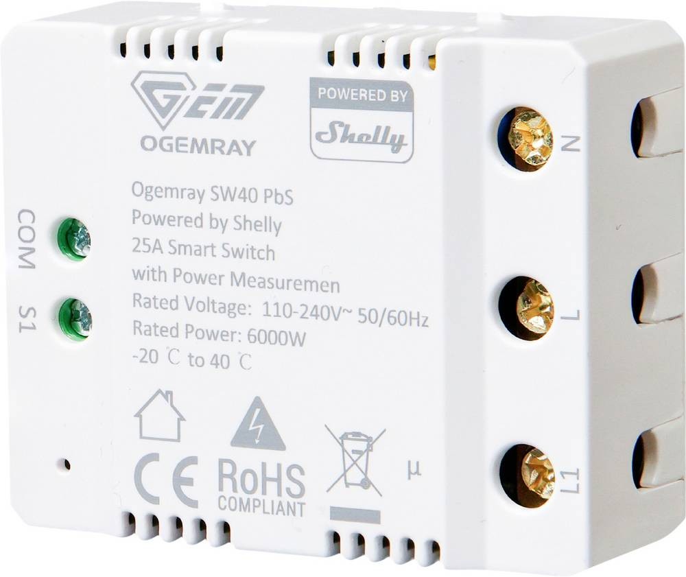 Shelly Ogemray smarter Relaisschalter 25A Schalt-Messaktor Bluetooth,