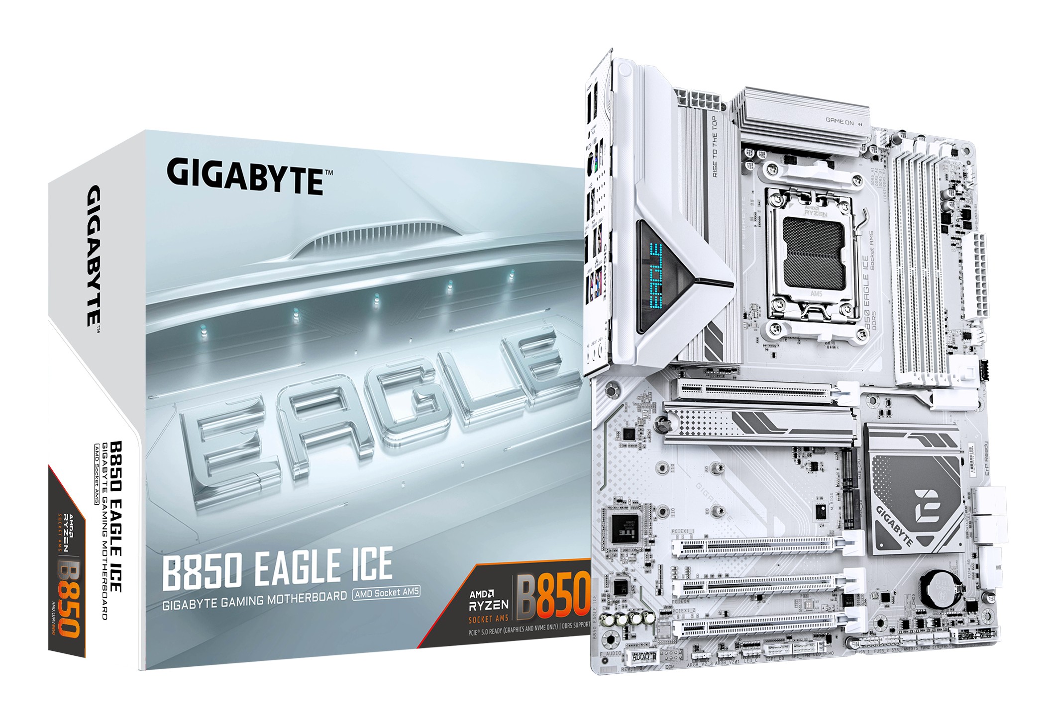 GIGABYTE B850 EAGLE ICE Motherboard - AMD Ryzen 9000 Series CPUs, 8+2+
