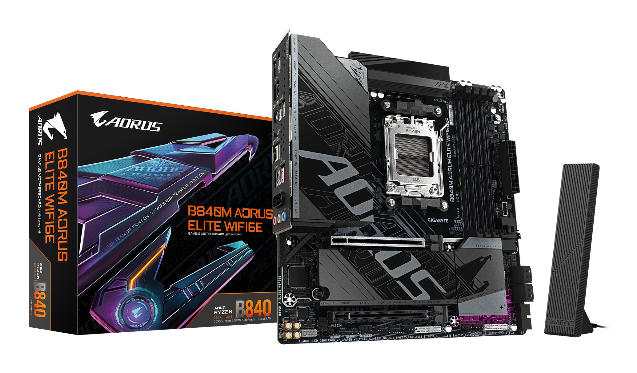 GIGABYTE B840M AORUS ELITE WIFI6E Motherboard - AMD Ryzen 9000 CPUs,