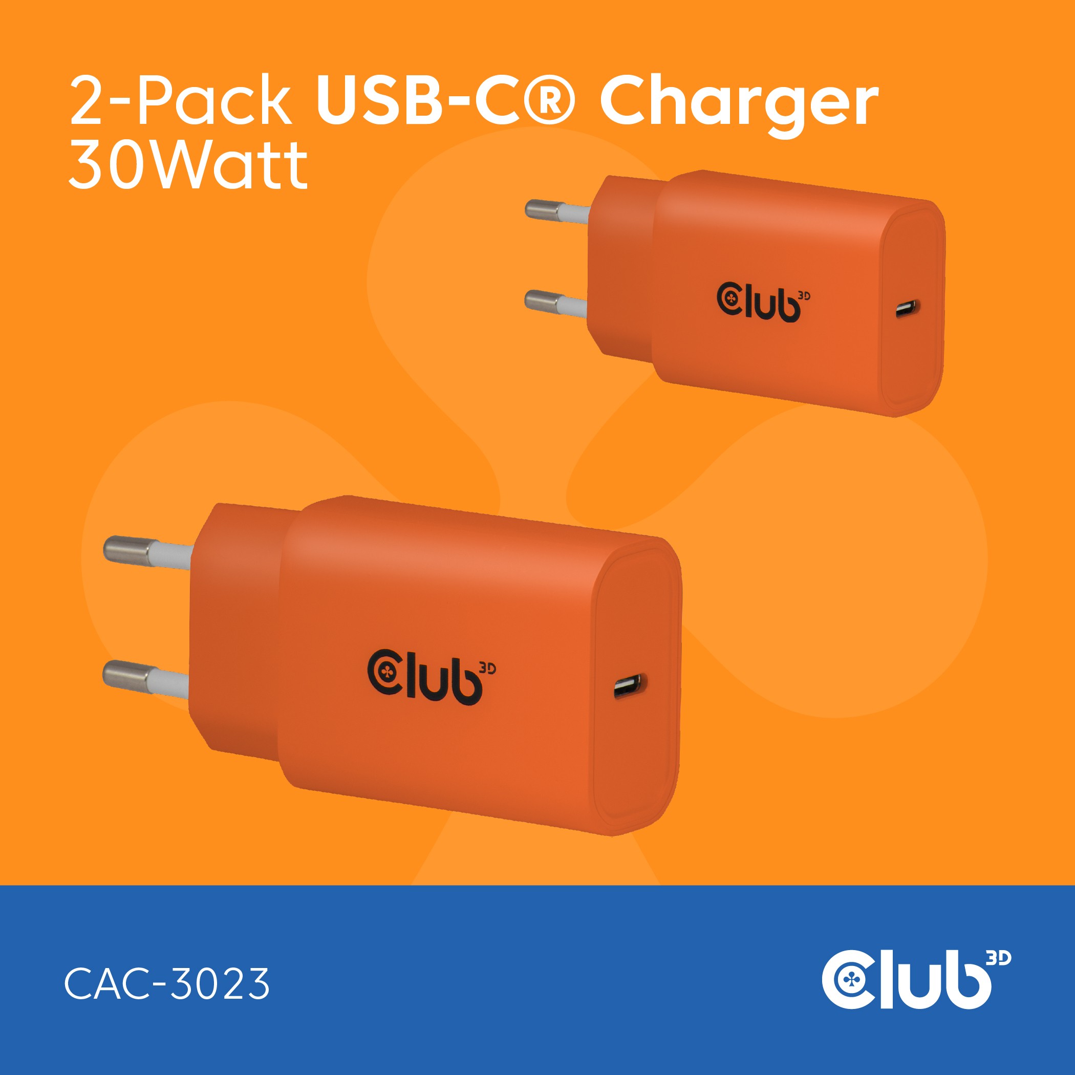 CLUB3D 2-Pack USB C Charger 30 Watt Whit - CLUB3D 2-Pack USB C