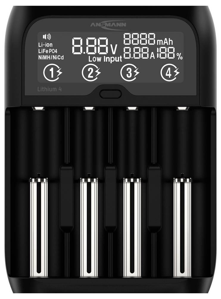 Ansmann Lithium 4 Universalladegerät mit 2x 18650 Akkuzellen (