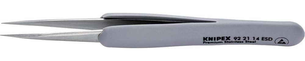 Knipex 130 mm, Stainless Steel, Fine, Straight, ESD Tweezers - Knipex