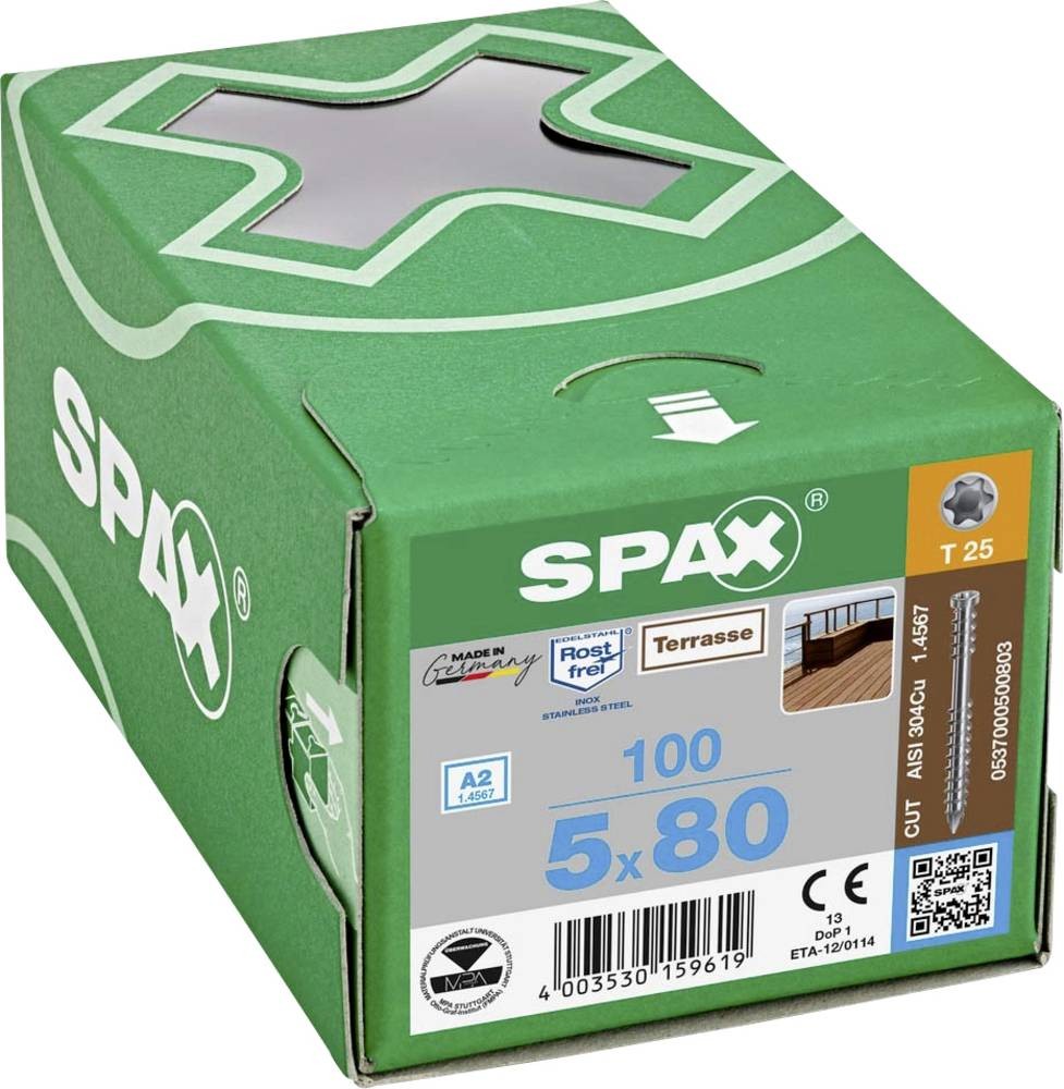 SPAX 0537000500803 Holzschraube 5mm 80mm T-STAR plus acier affiné A2