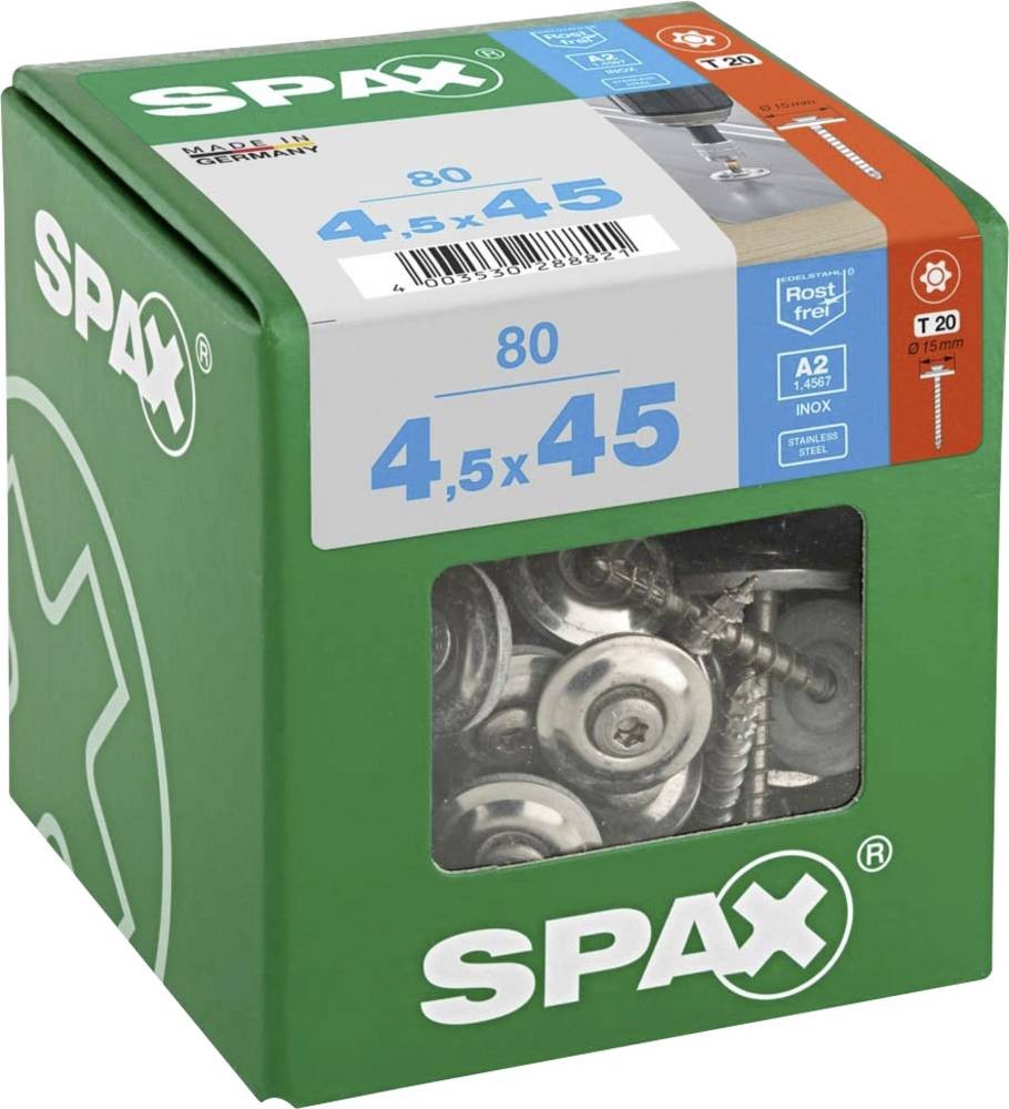 SPAX 4587000450456 Spenglerschraube 4.5 mm 45 mm T-STAR plus acero