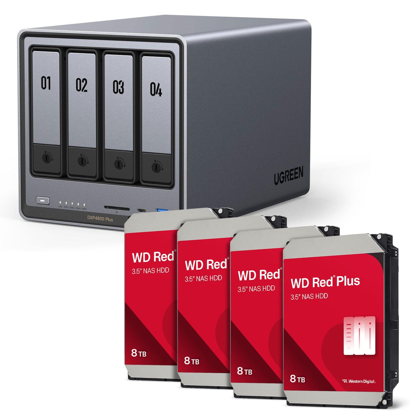 Ugreen NASync DXP4800 Plus + Western Digital hard disc 32 TB (4 x 8