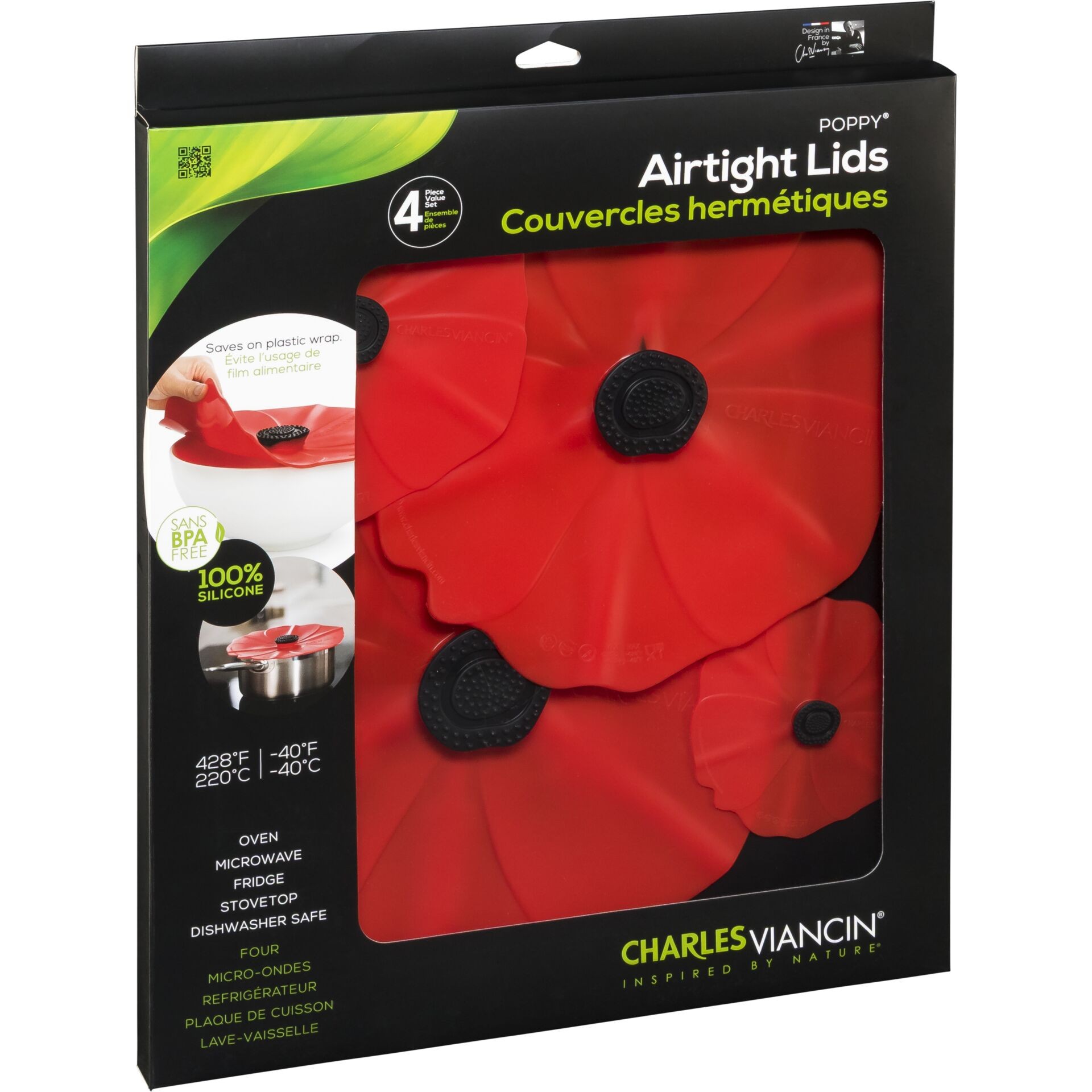 Charles Viancin Poppy Set aus 4 silicone-Deckeln 28/23/15/10cm