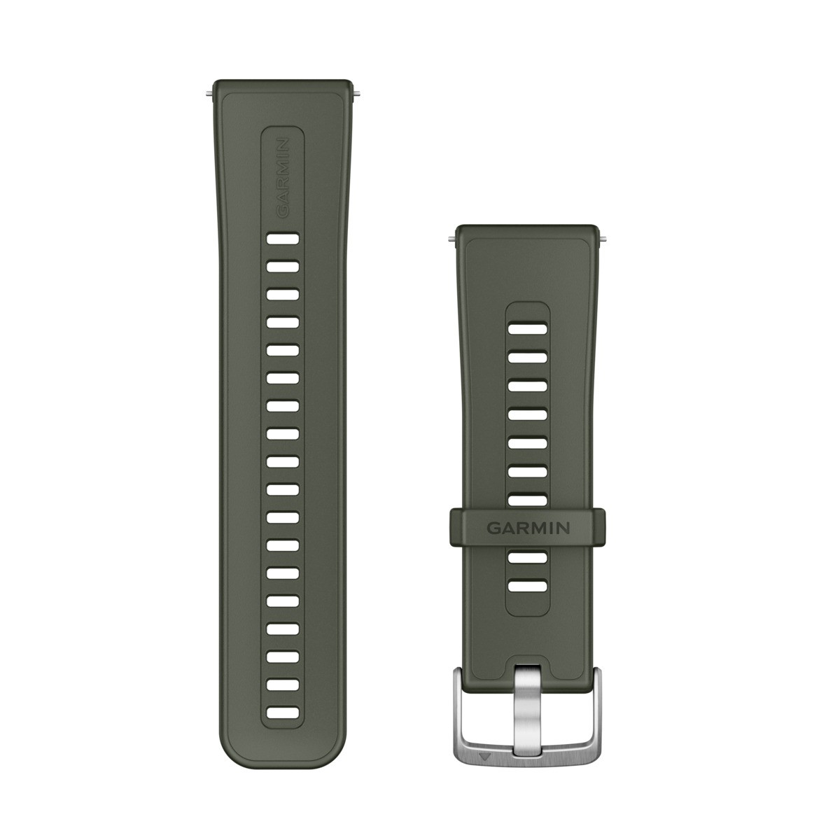 Garmin Ersatz-Armband 24 mm Silikon Moosgrün mit Edelst Silber -