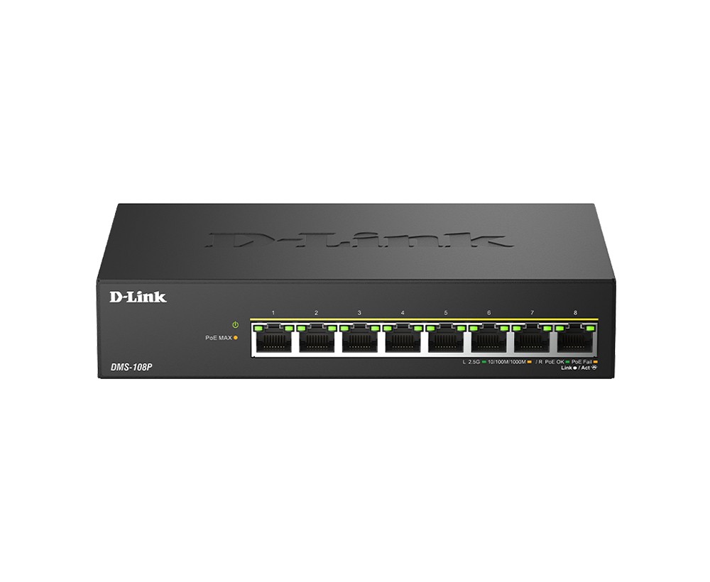 D-Link DMS-108P/E 8-Port Multi-Gigabit Unmanaged PoE Switch - Passend