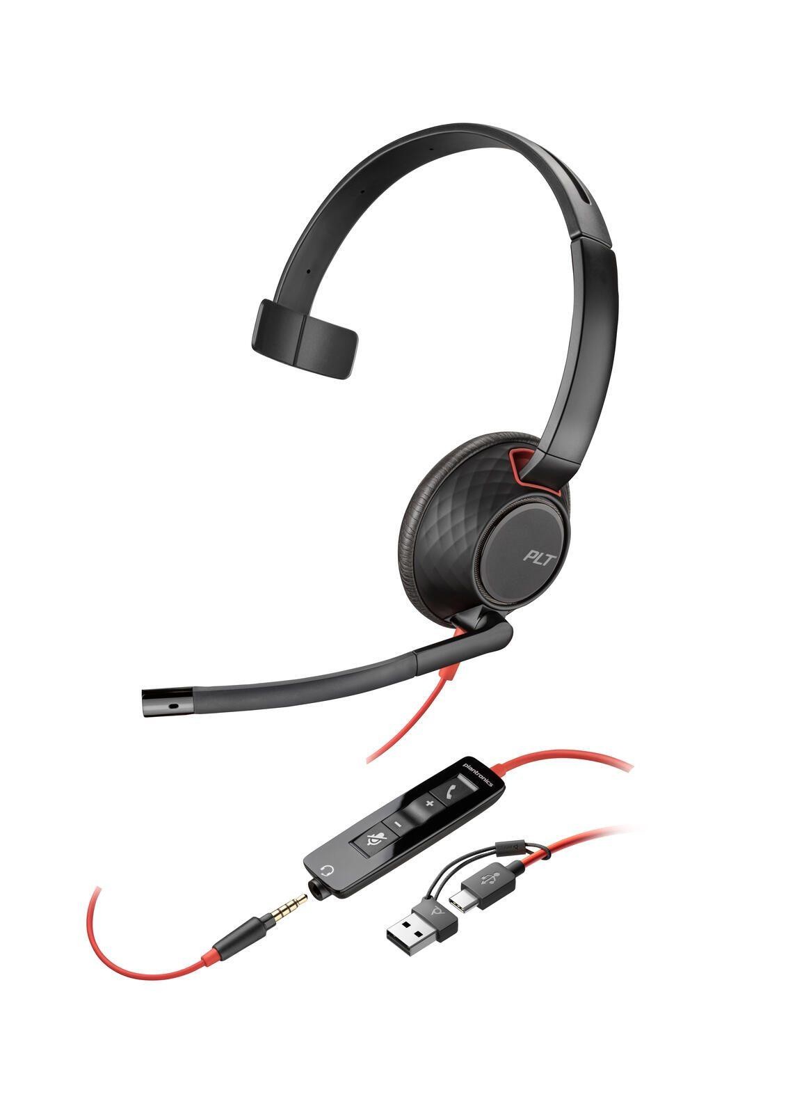 HP Poly Blackwire 5210 Monaural USB-C Headset +3.5mm Plug +USB-C/A