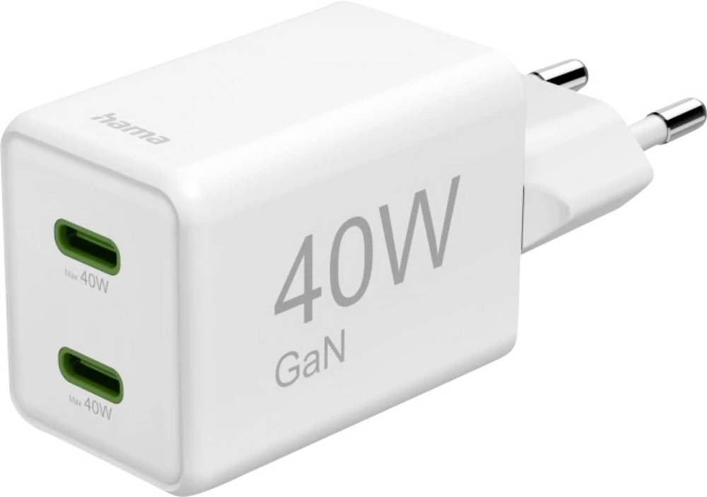 Hama Schnellladegerät, GaN, 2x USB-C, Super-Mini-Ladegerät, PD, 40