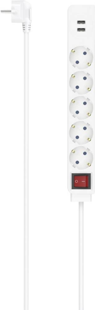 Hama | Regleta , 5 Tomas, USB-A 17 W, interruptor, 1,4 m, blanco -