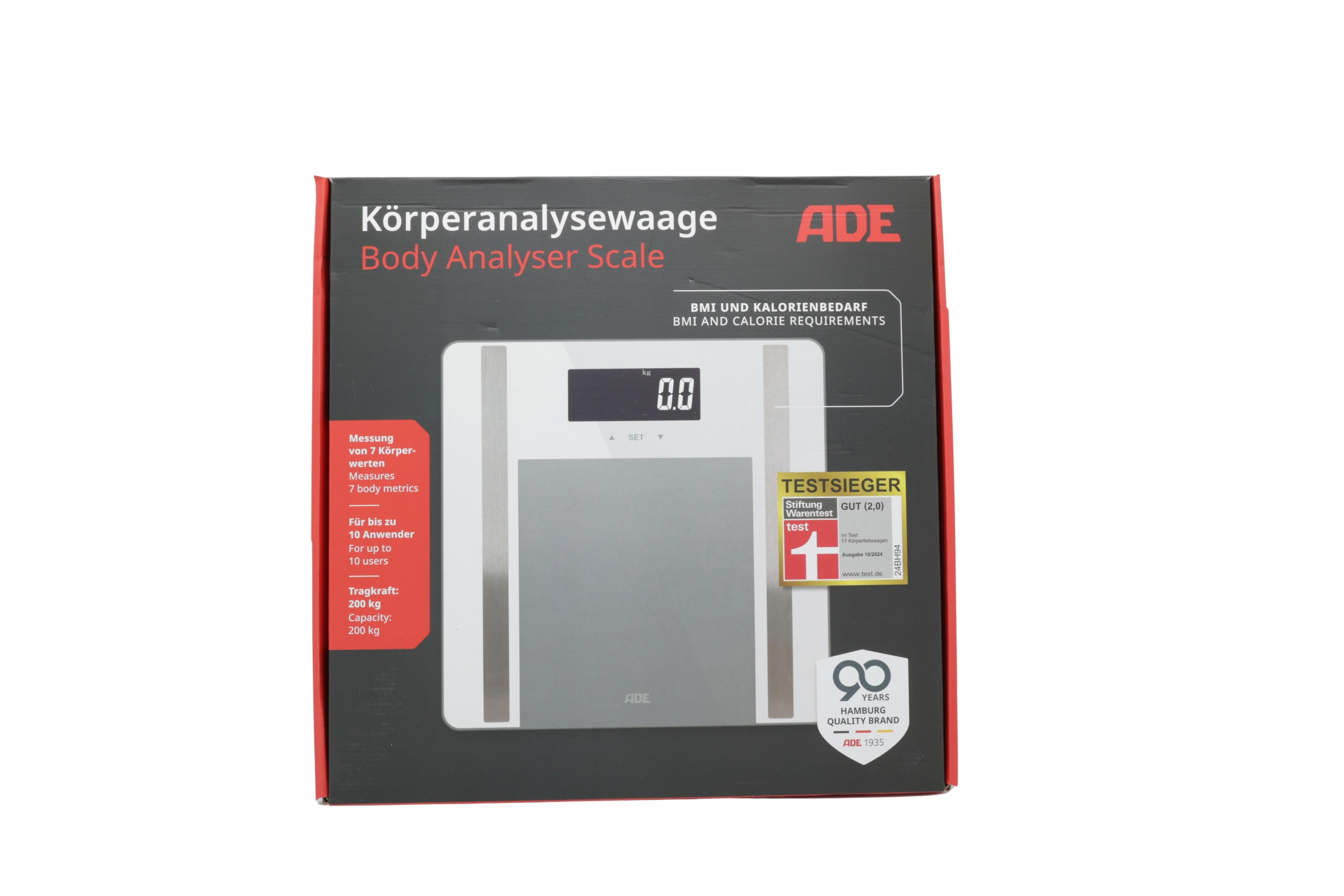 ADE Digitale Körperfettwaage Ines jusque 200 kg blanc