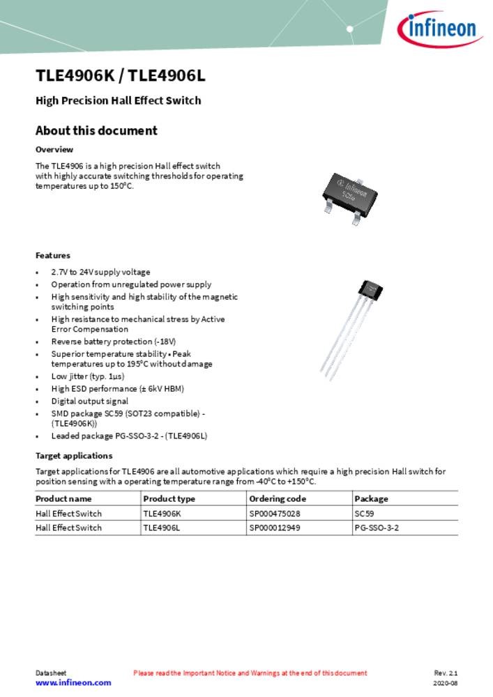 Infineon Technologies Magnetsensor TLE4906LHALA1 2.7 - 18V