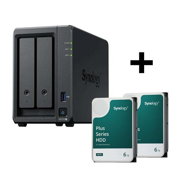 Synology Disk Station DS725+ NAS-Server + Synology Plus 3.5" SATA HDD