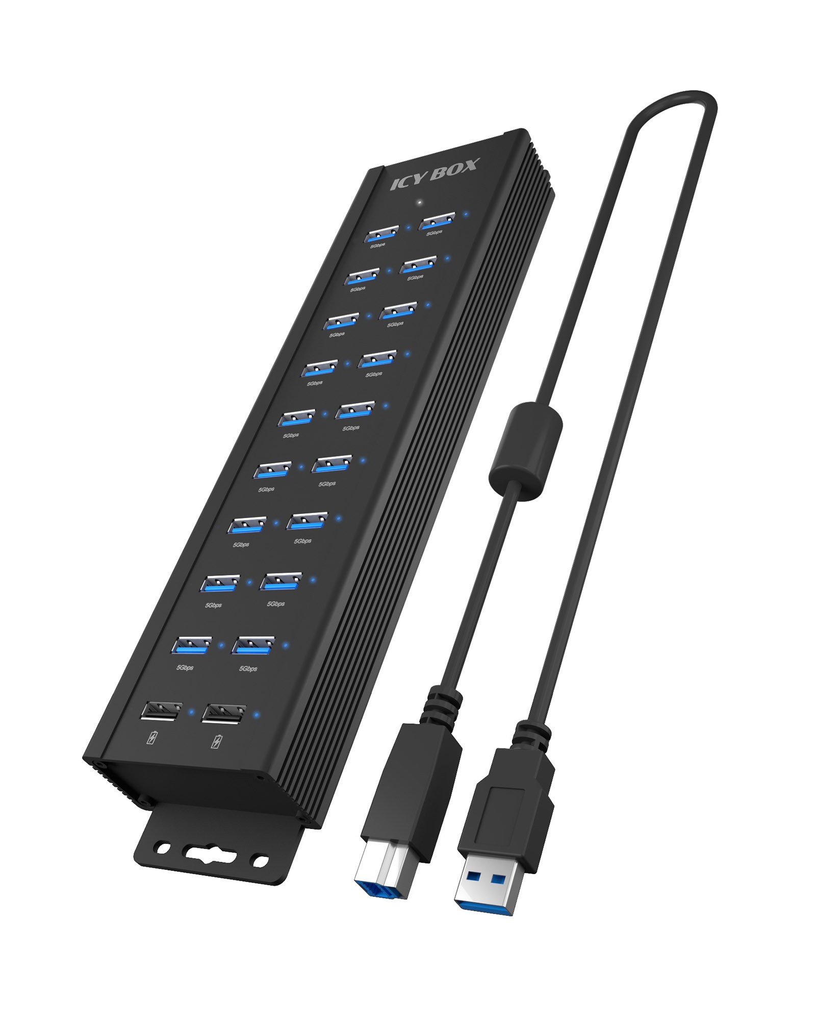 ICY BOX 61076 USB-Hub 20 Port USB-A USB 3.0 5 GBit/s Schwarz USB Hub