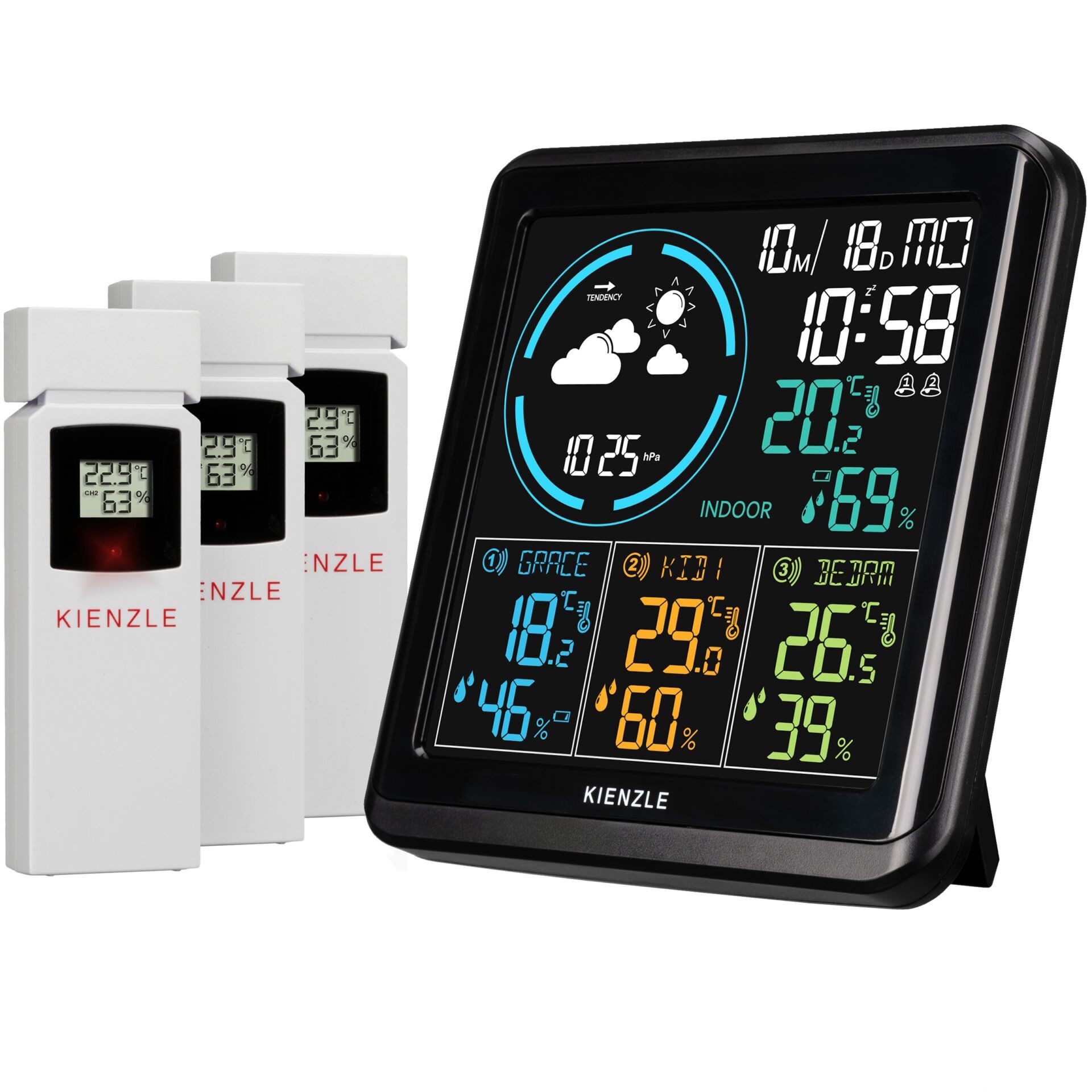 KIENZLE Funk DCF Wetterstation con 3 Außensensoren