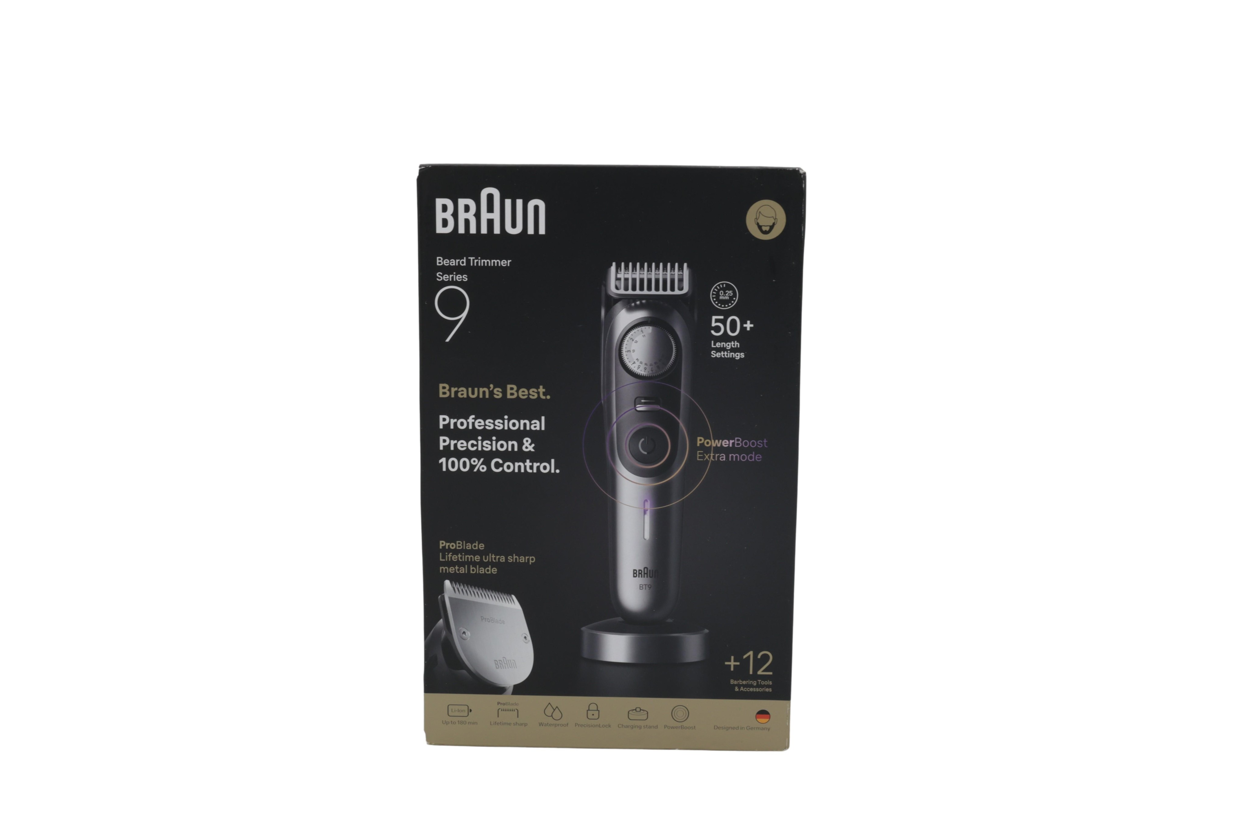 Braun BeardTrimmer 9 BT9560 Batería 52 2 cm Mojado y seco Negro,