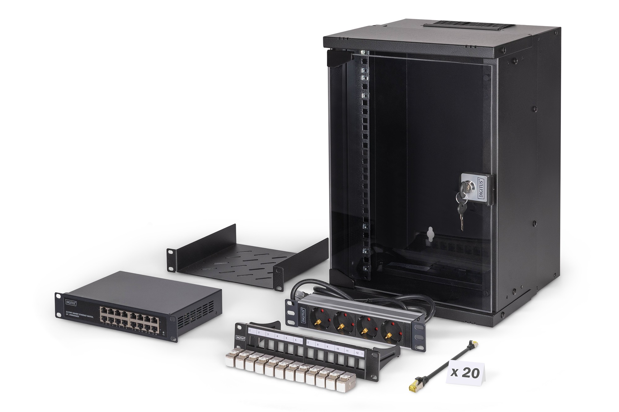 DIGITUS 10" Netzwerk-Set 9HE Wandgehuse und Zubehr schwarz