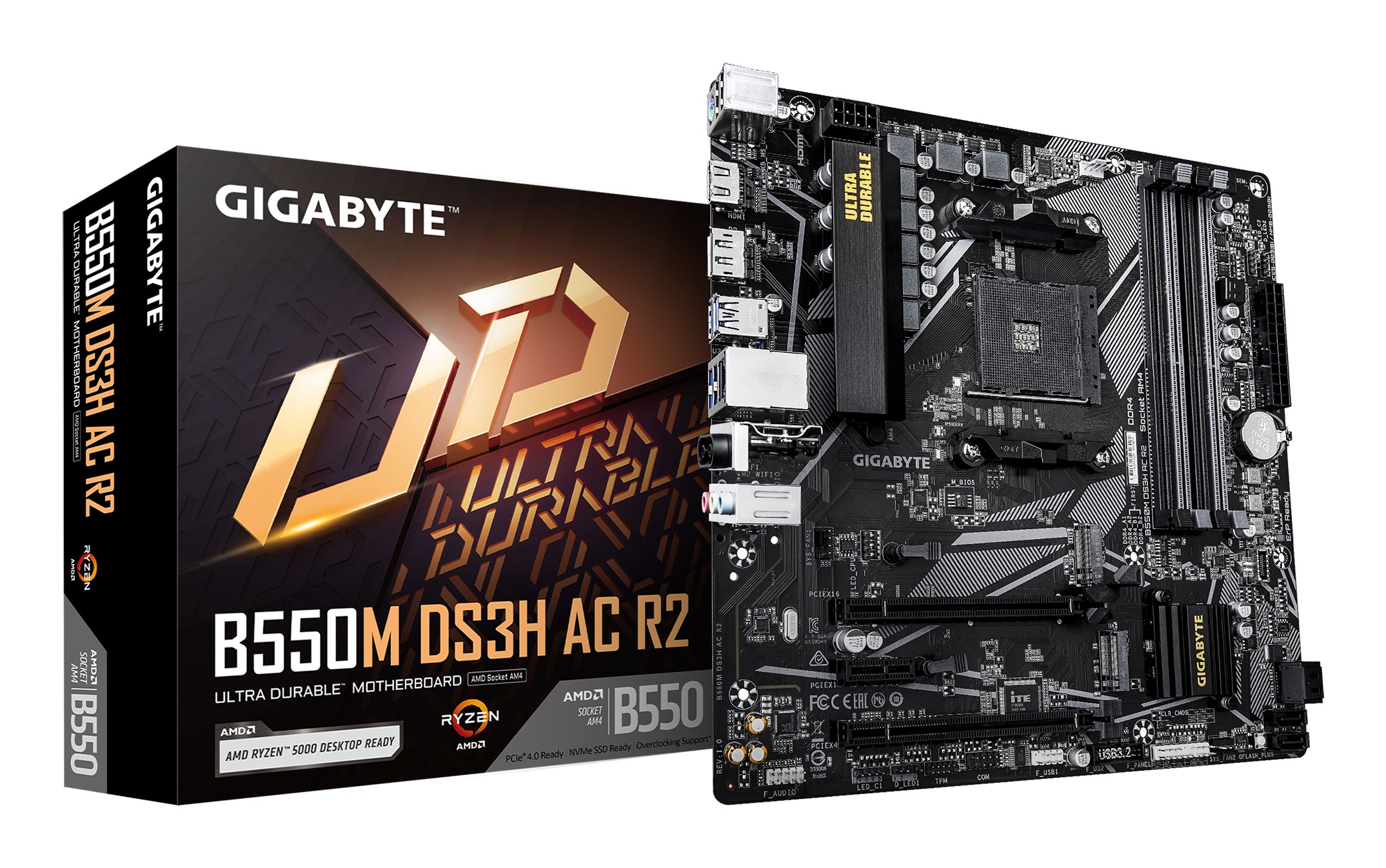 GIGABYTE B550M DS3H AC R2 Motherboard - AMD Ryzen 5000 CPUs, 5+3