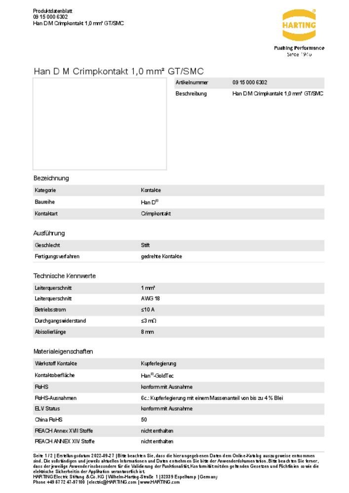 HARTING Crimpkontakt 09150006302 Inhalt: Crimpkontakt