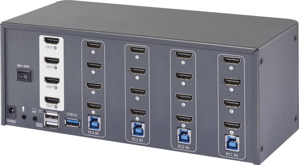 SpeaKa Professional 4 Port HDMI Multi Display KVM Switch 4x4 Port KVM-