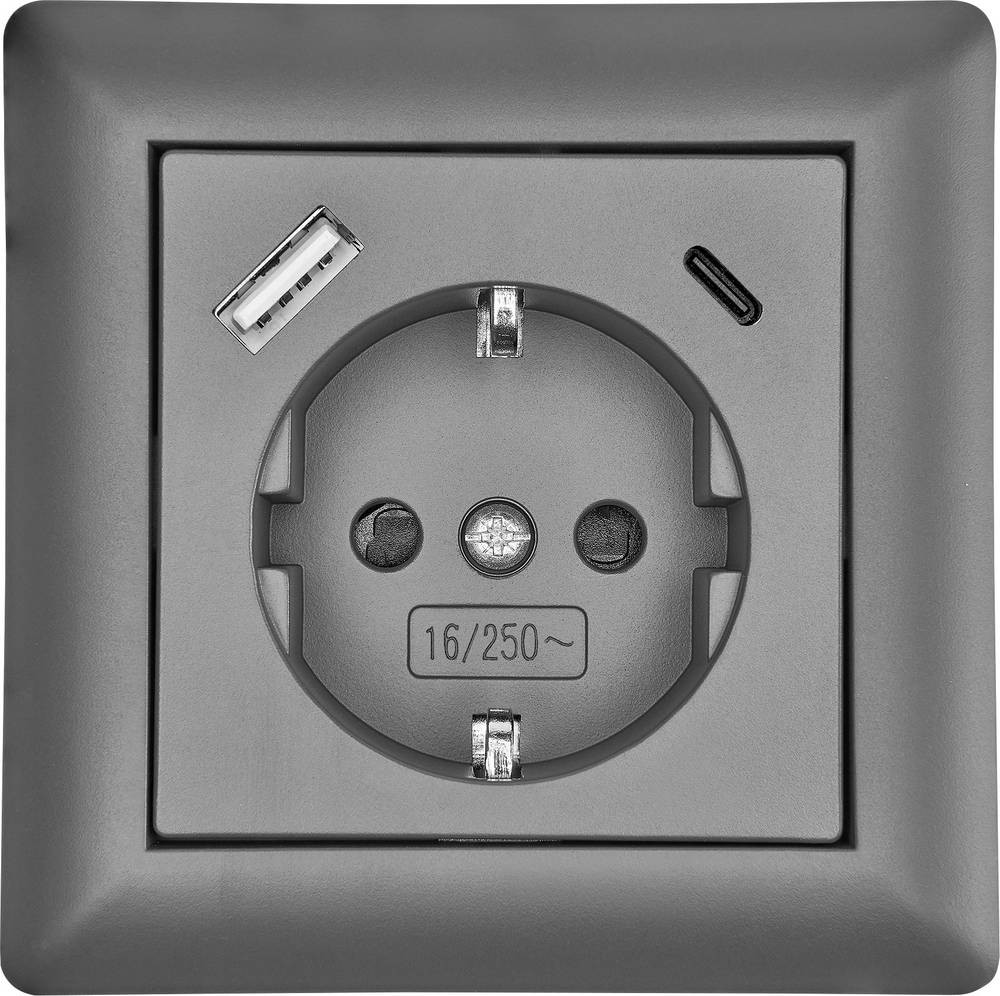 LEDmaxx USB2203 Schutzkontakt-Steckdose antracita