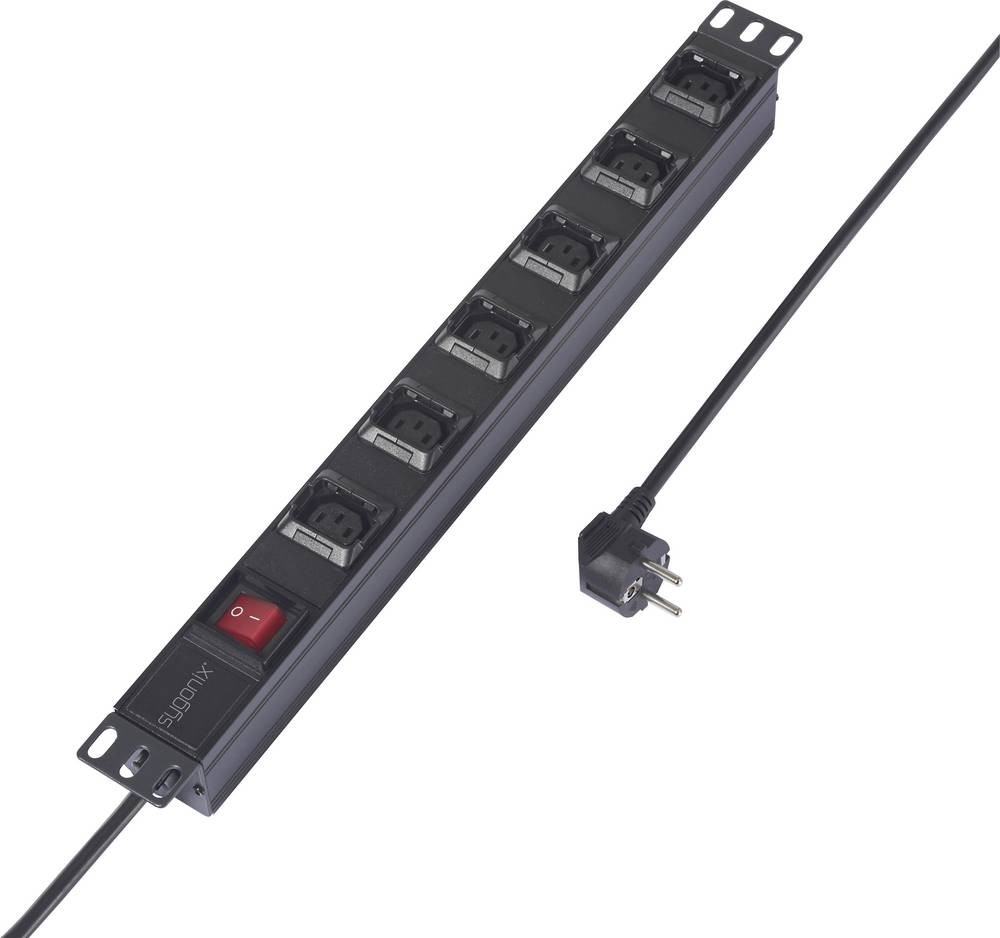 Sygonix SY-6736982 power strip 19 inch 6fach black Schutzkontakt 1 pc(