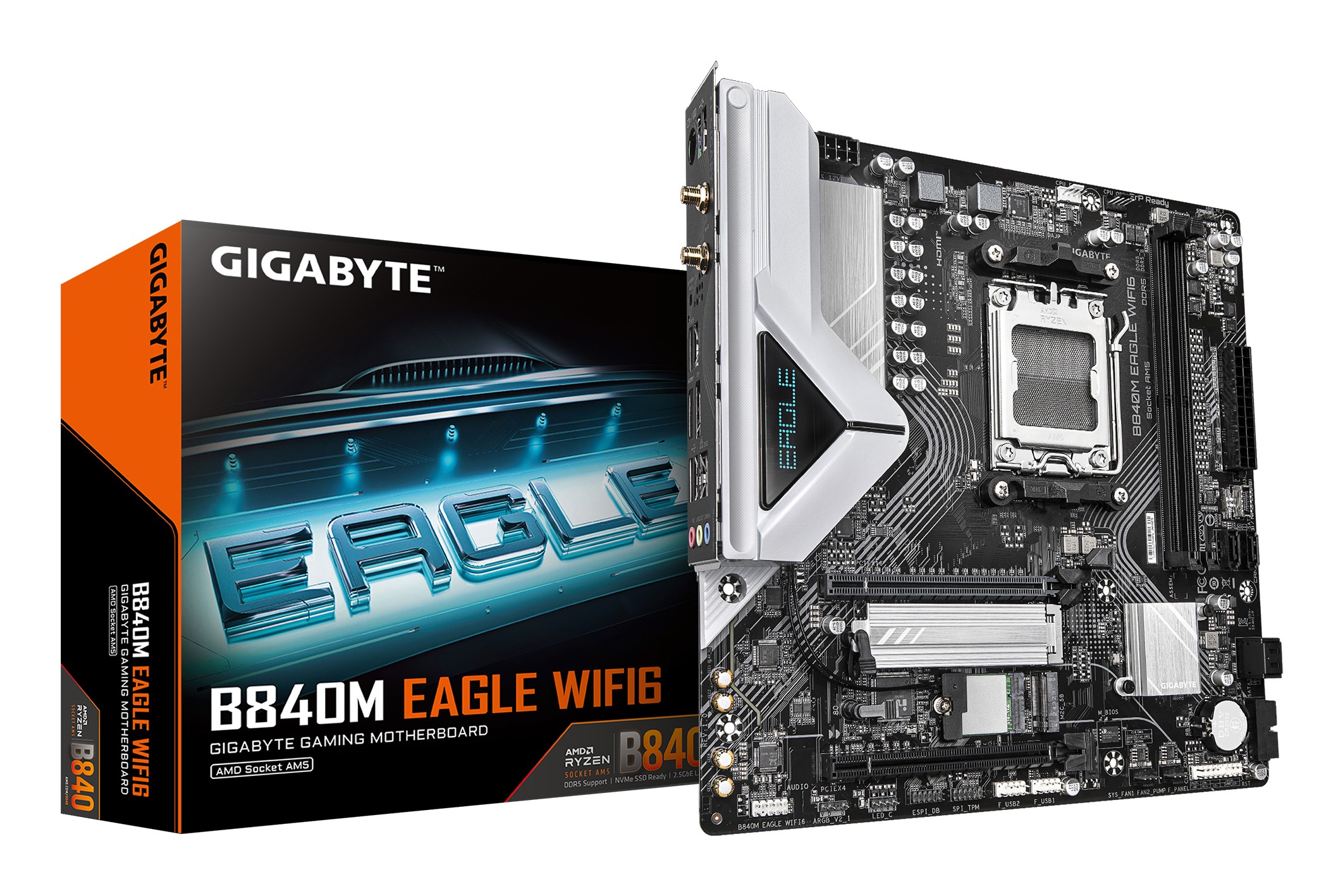 GIGABYTE B840M EAGLE WIFI6 Motherboard - AMD Ryzen 9000 CPUs, 5+2+2