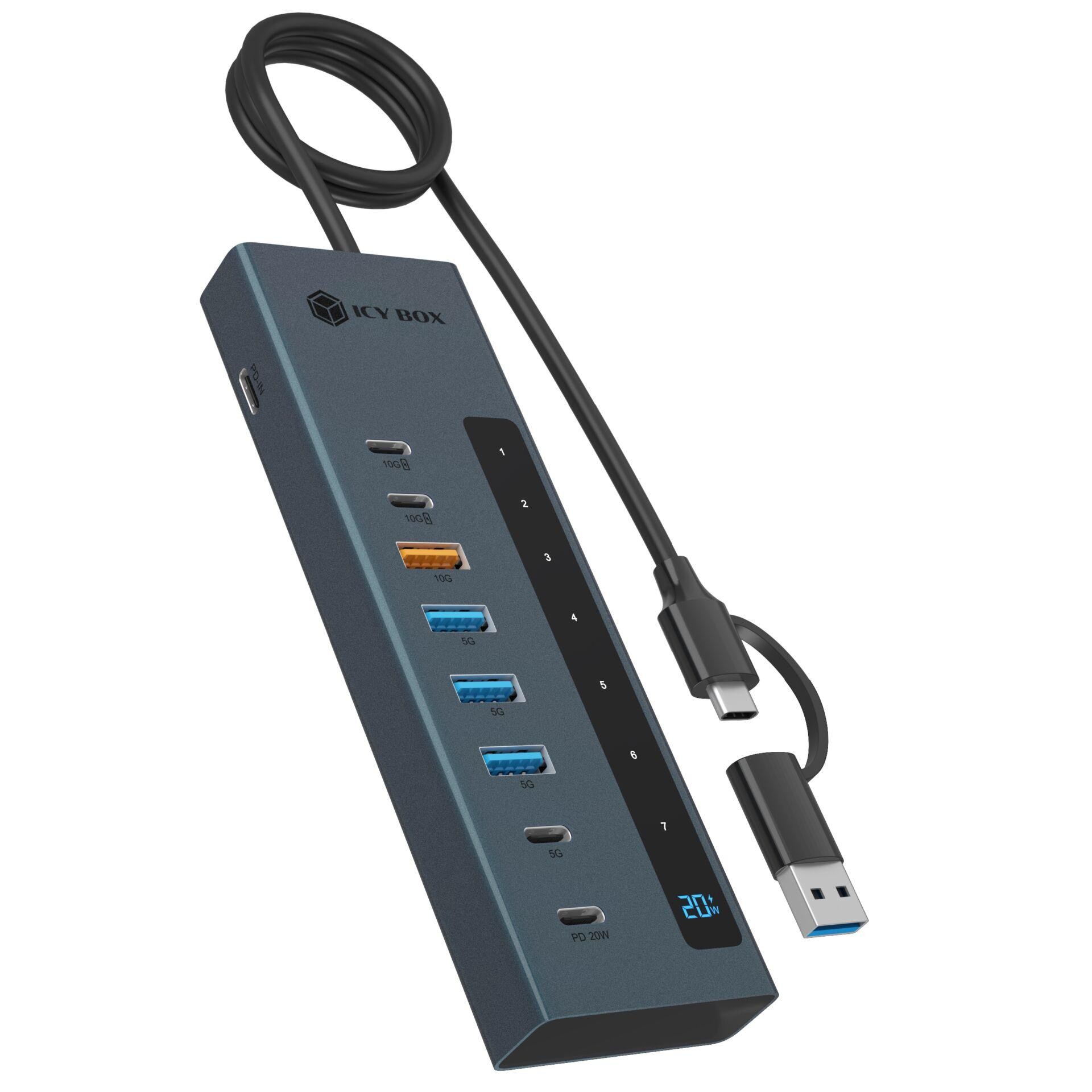 ICY BOX 61158 USB-Hub 7+1 Port USB-C (USB 3.2 Gen 2), USB-C (USB