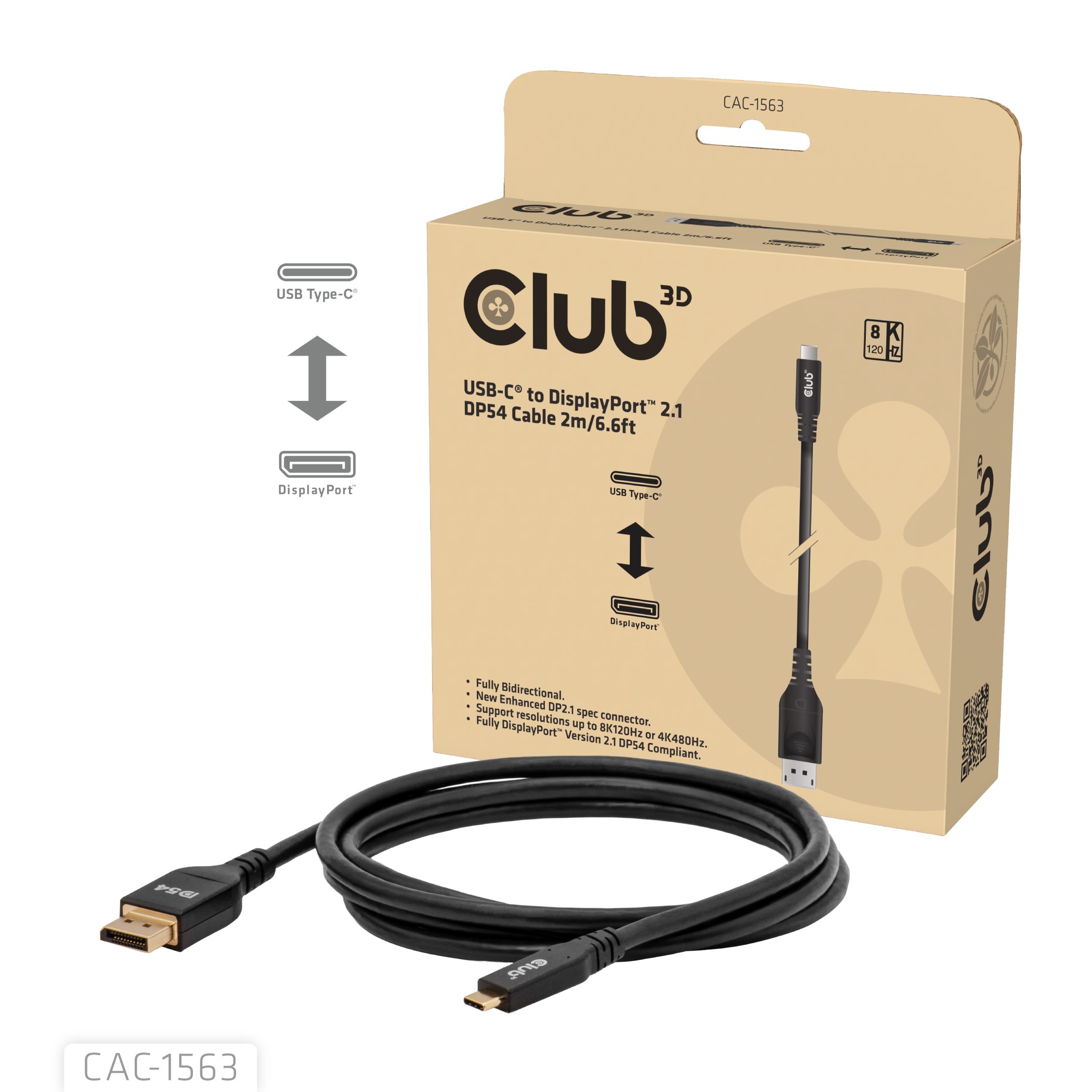 CLUB3D CAC-1563 video cable adapter 2 m USB Type-C DisplayPort Black -