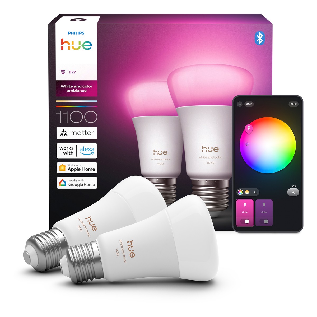 Philips Hue White and colour ambience A60 E27 smart bulb 1100