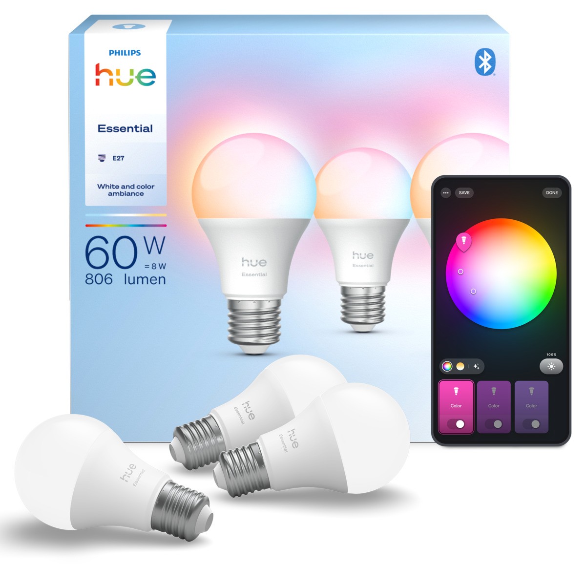 Signify Philips Hue Essential White & Cool Amb. 806 A60 E27 3P EU