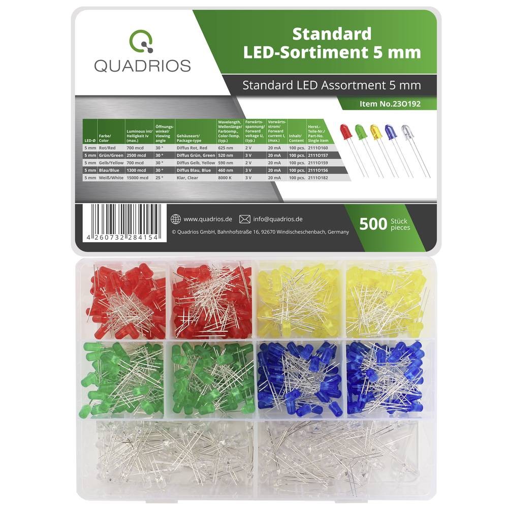 Quadrios 23O192 LED-Sortiment Rot, green, Gelb, Blau, white 5mm 20mA