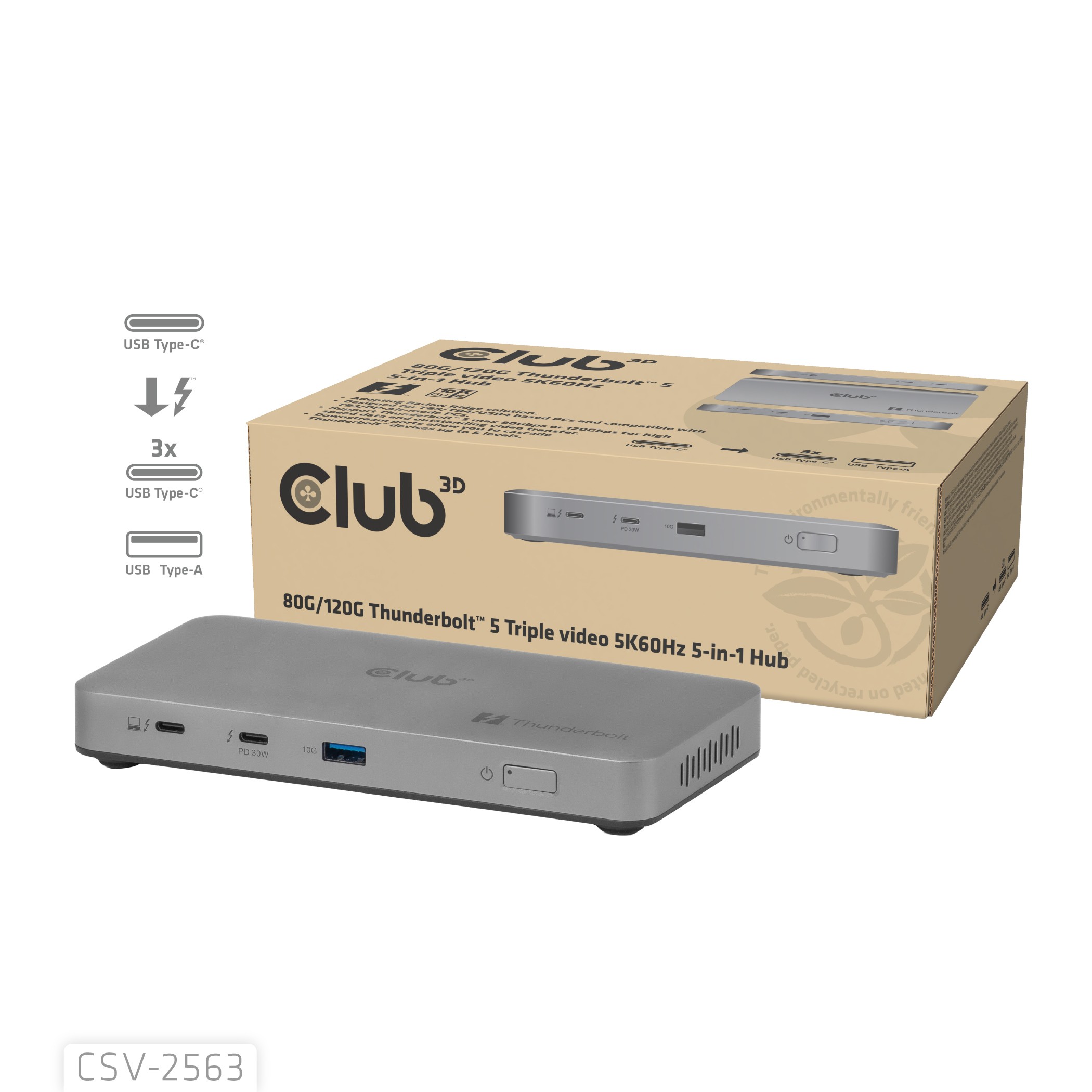 CLUB3D CSV-2563 5-1 Thunderbolt 5 Hub Triple video 5K60Hz