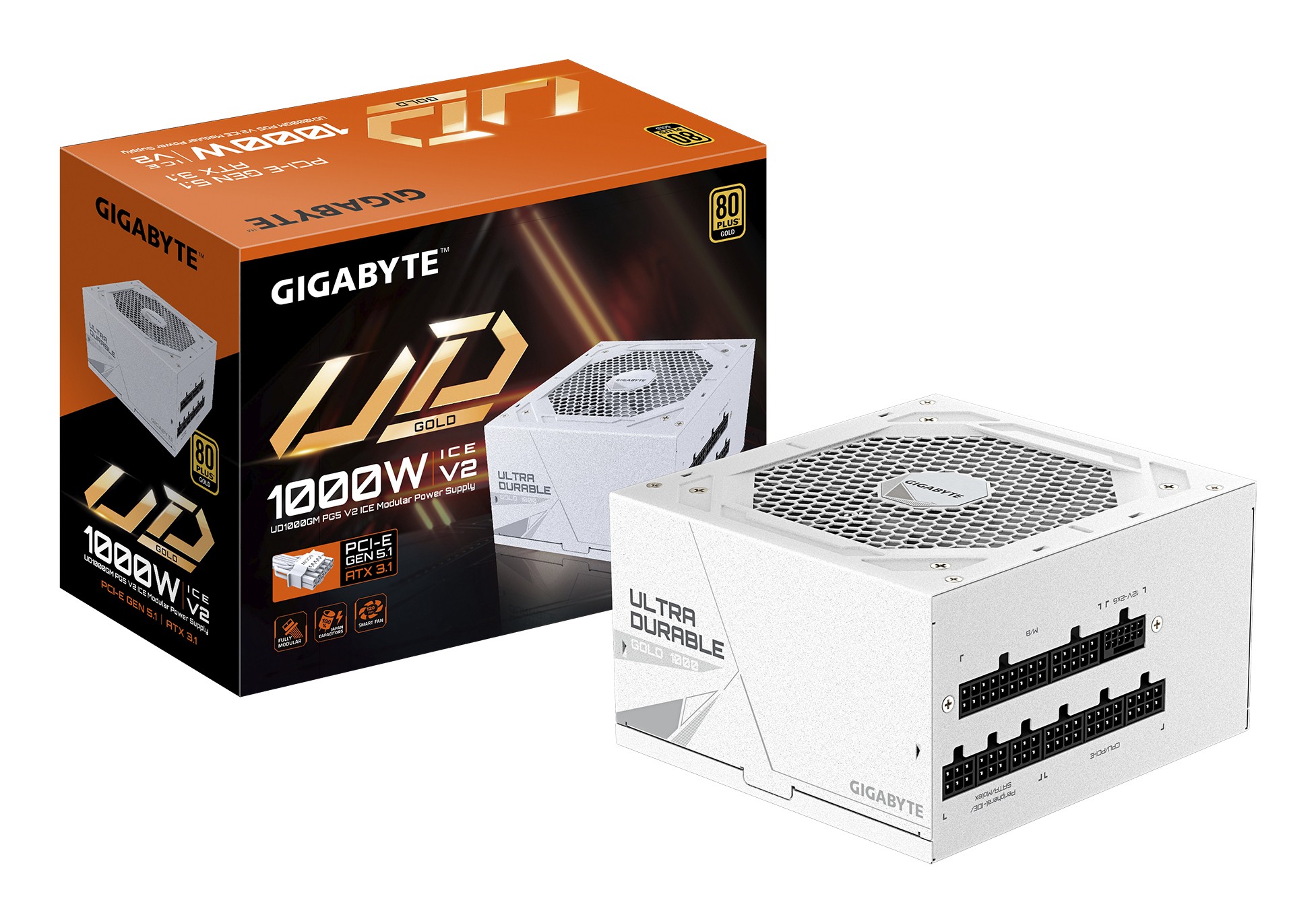 GIGABYTE UD1000GM PG5 V2 ICE Power Supply Unit- PCIe Gen 5.1, 80 PLUS