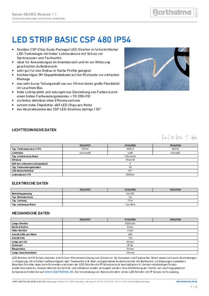 Barthelme 51542940 LED-Streifen EEK: F (A - G) avec Lötanschluss 24