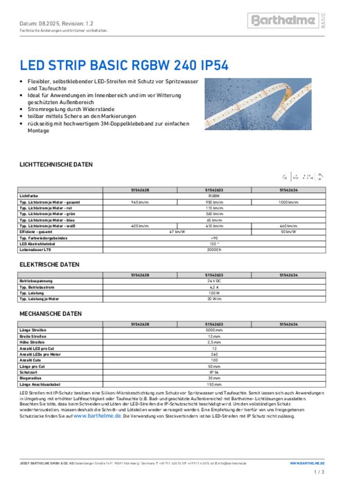 Barthelme 51542628 LED-Streifen with Lötanschluss 24 V/DC 5000mm