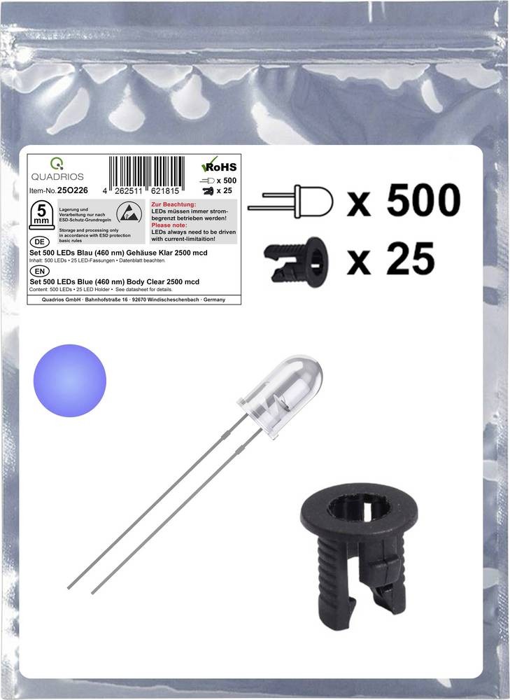 Quadrios 25O226 LED-Sortiment blue Rund 5mm 2500 mcd 20mA 3.0V