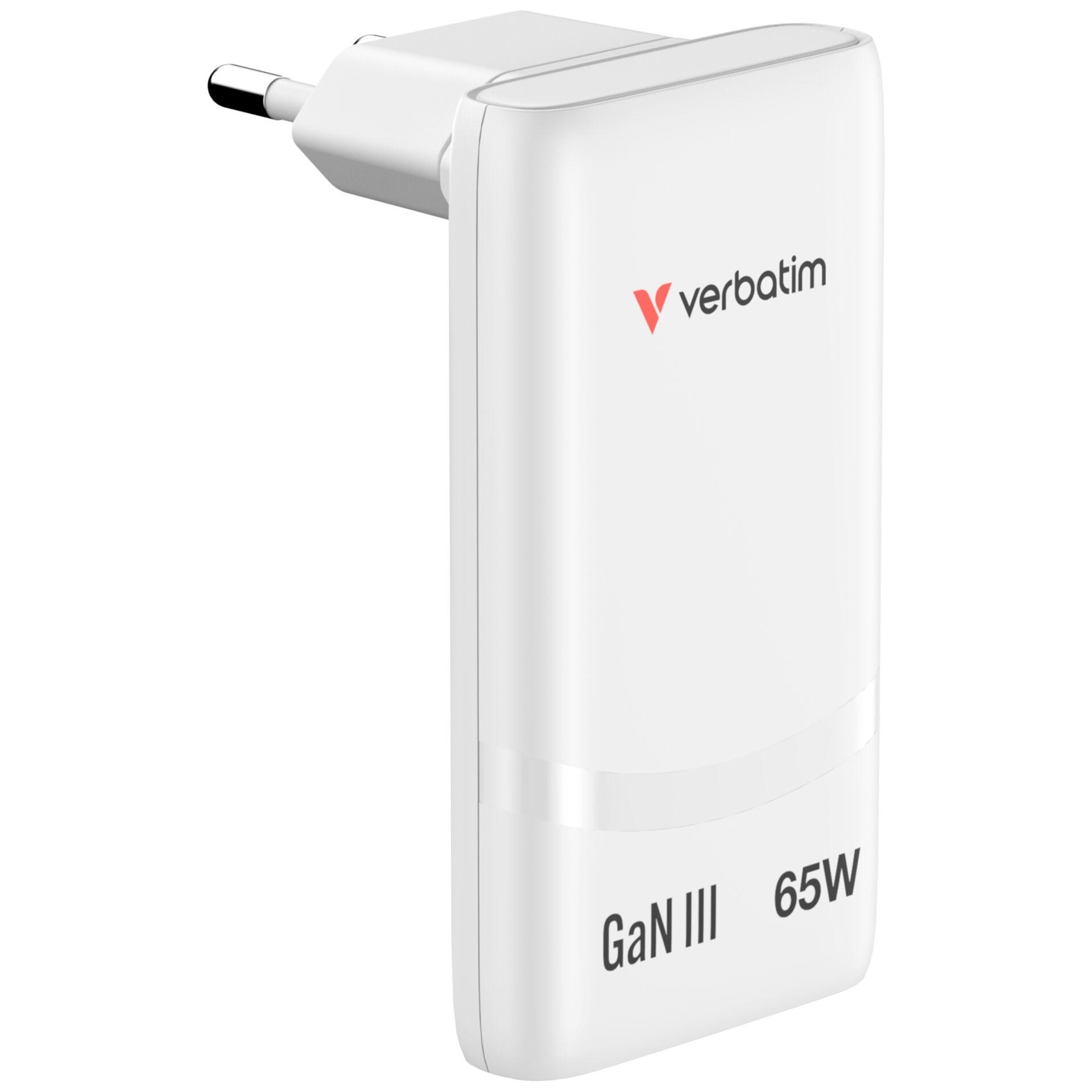 Verbatim Fold 'n' Go GaN Charger 65W EU plug White - Verbatim Fold 'n'
