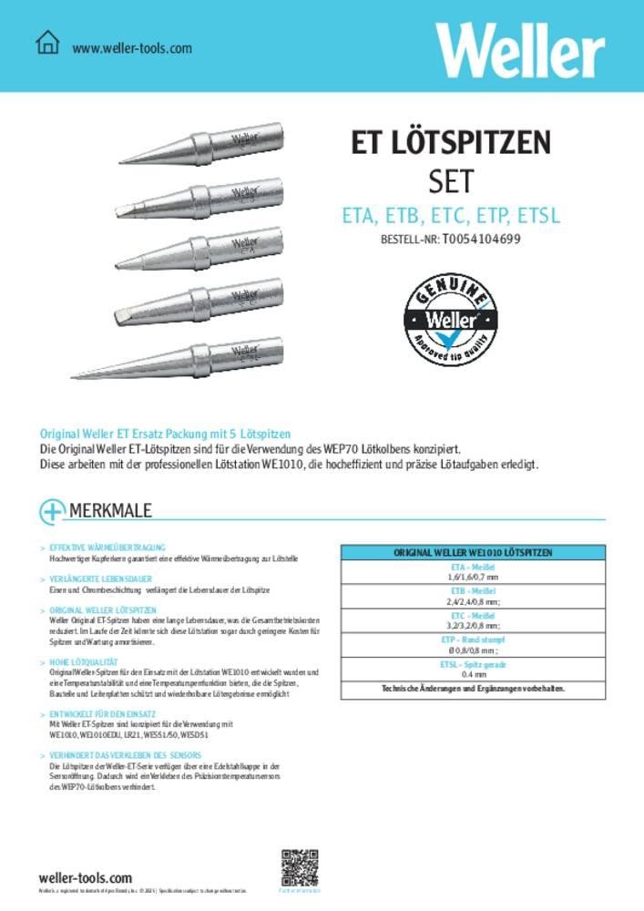 Weller Lötspitzen-Set Meißelform, Rundform, Spitzform Inhalt 1 Set