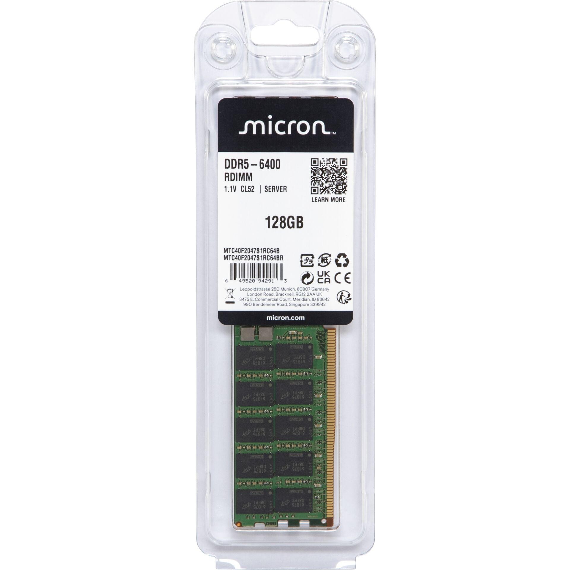 Micron DDR5 RDIMM 128GB 2Rx4 6400 CL52 (32Gbit) Single Pack