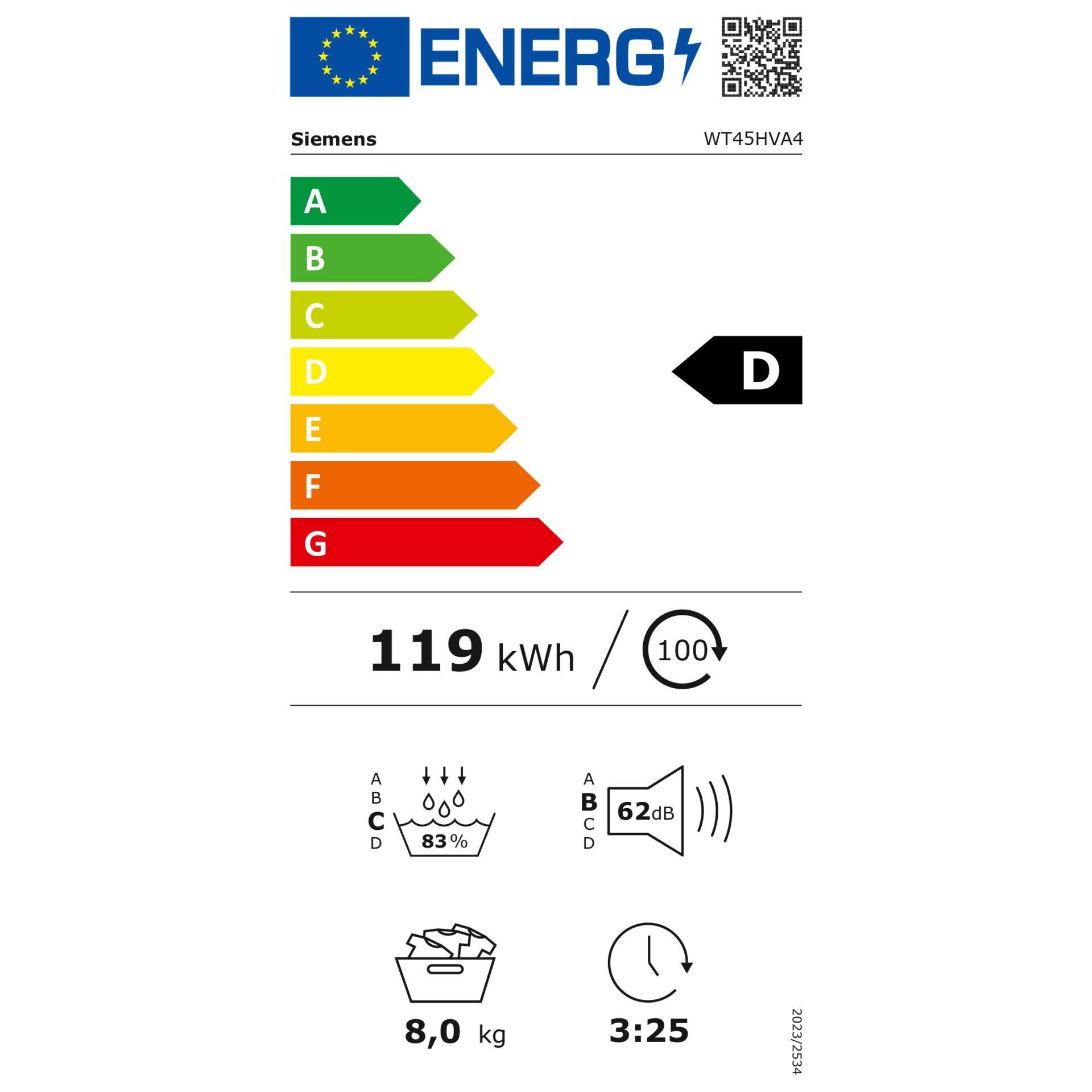 Siemens iQ300 WT45HVA4 sèche-linge Pose libre Charge avant 8 kg