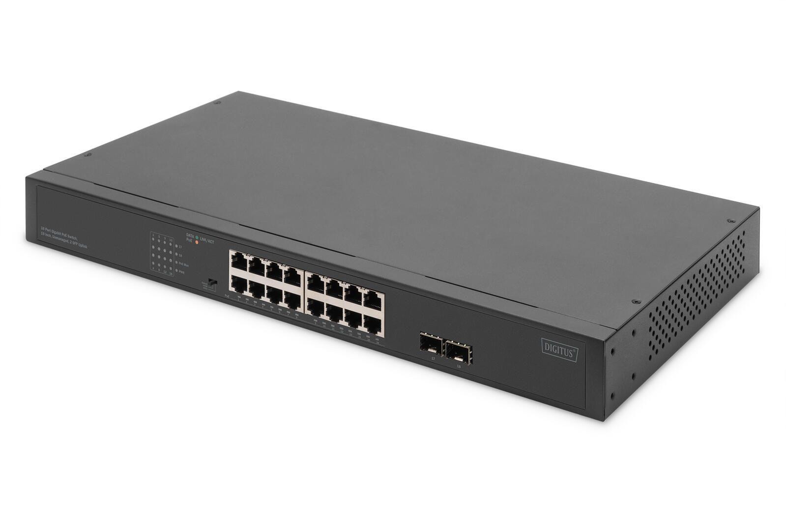 Digitus Commutateur réseau Gigabit 16 ports, 19 pouces, Unmanaged, 2