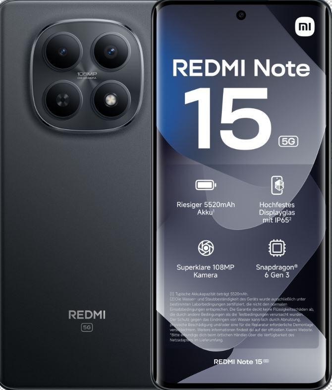 Xiaomi Redmi Note 15 256GB schwarz ohne Simlock, ohne Branding