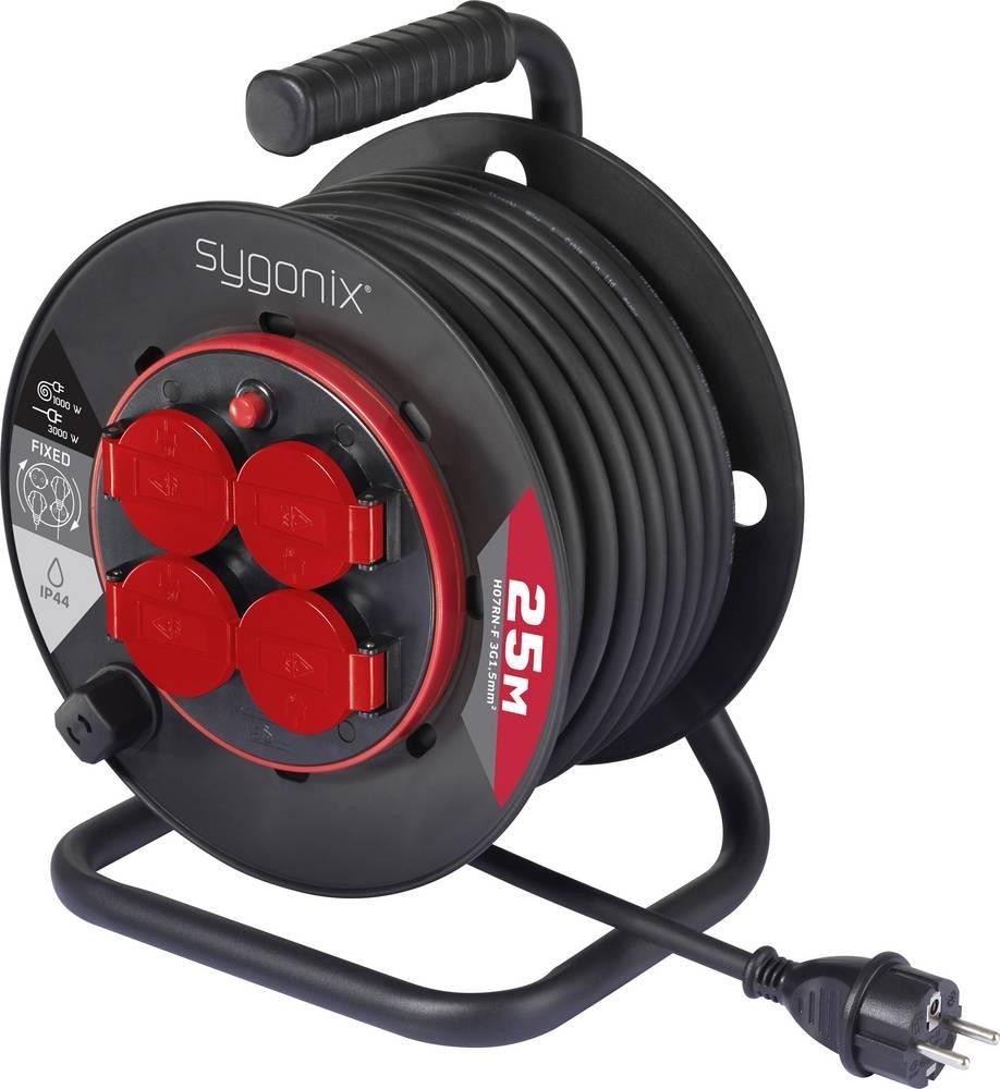 Sygonix SY-10236135 Kabeltrommel 25m black Schutzkontakt-plug