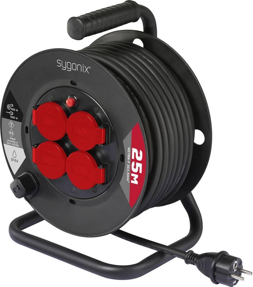 Sygonix SY-10236129 Kabeltrommel 25m black Schutzkontakt-plug